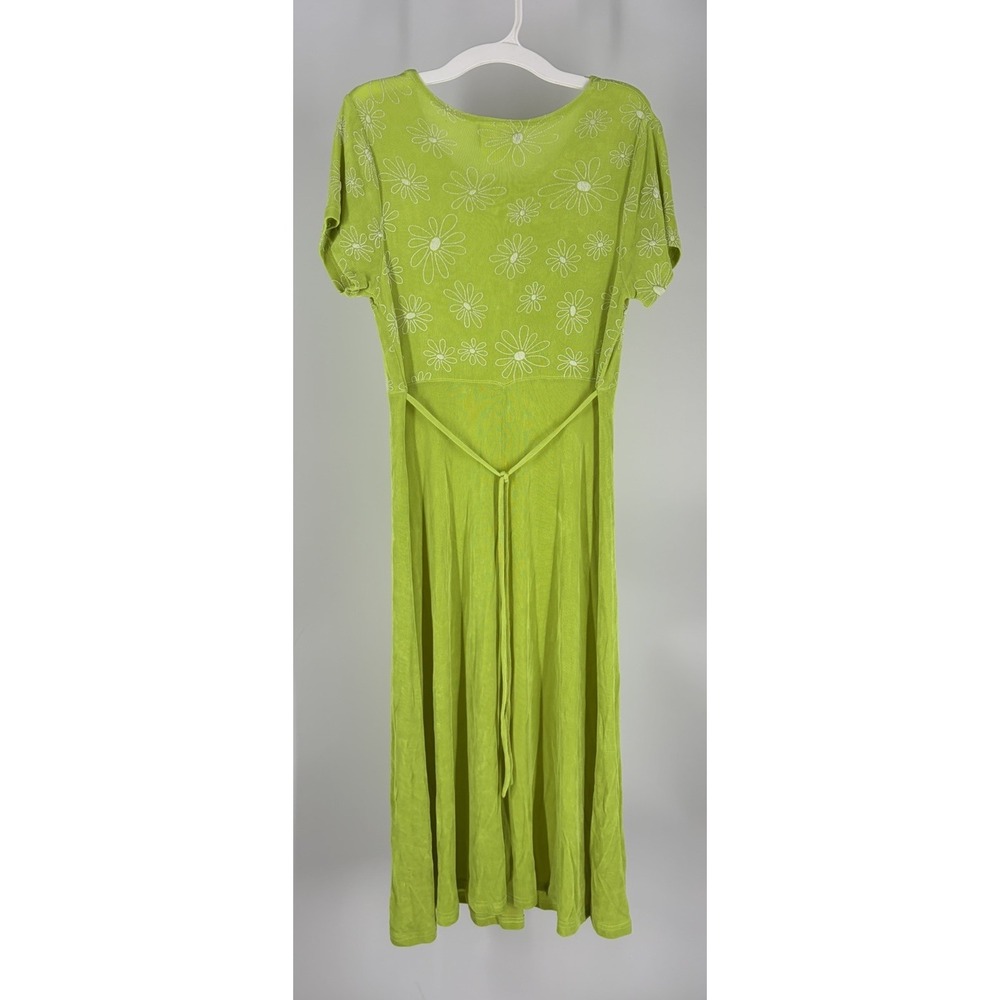 Y2K Amy Too Byer California Flower Power Lime Green Daisy Midi Dress USA 16 - Picture 3 of 6